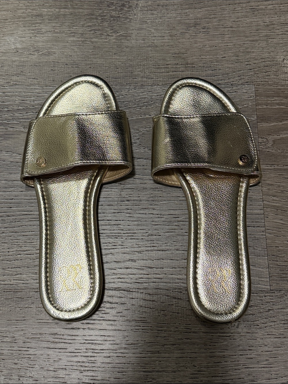 New York & Company Metallic Gold Slide Mules